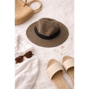 June 21 Women's Ribbon Decor Genuine Panama Hat Brown One Size